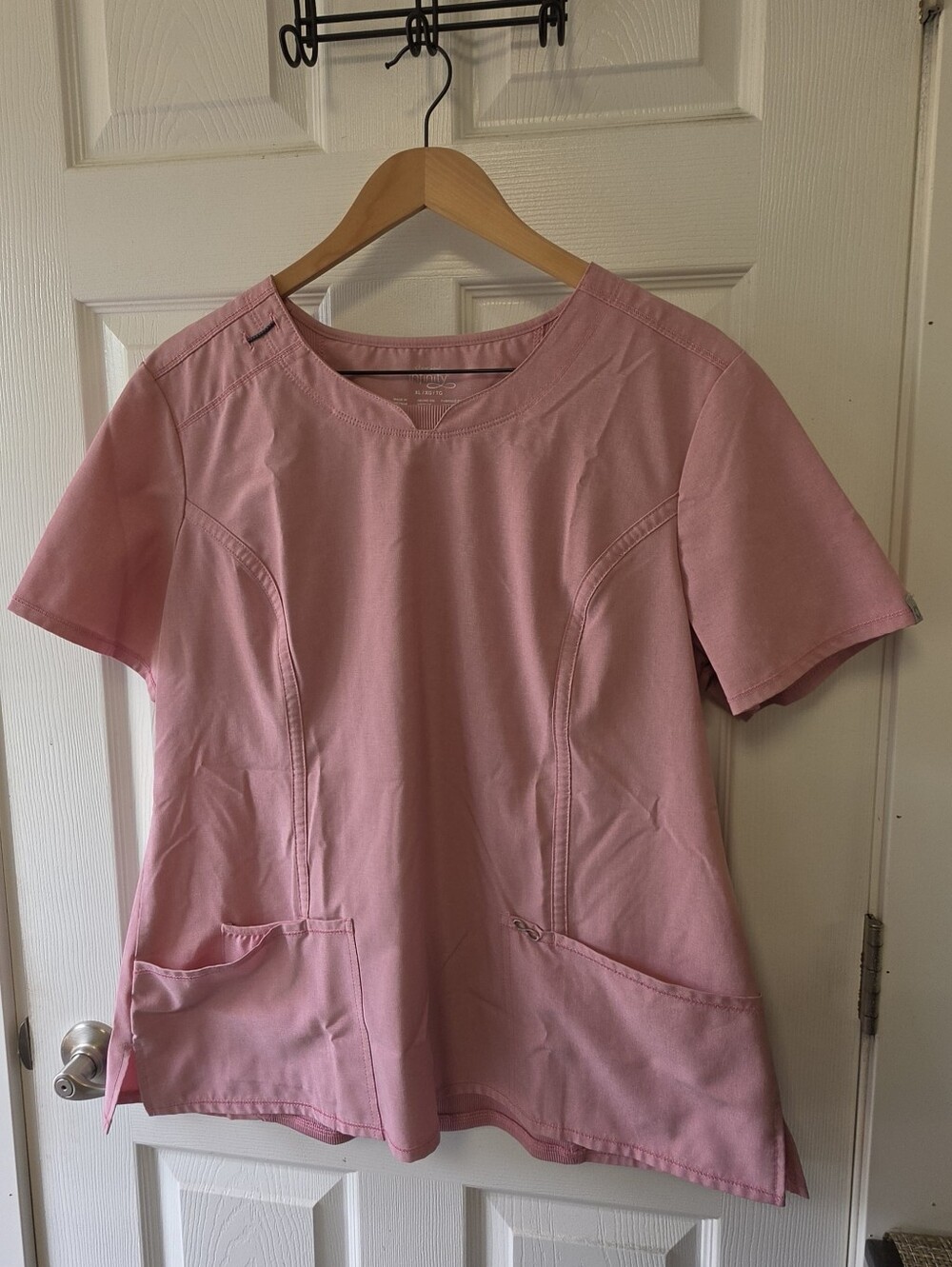 Cherokee Infinity Pink Short Sleeve V-Neck Scrub Top